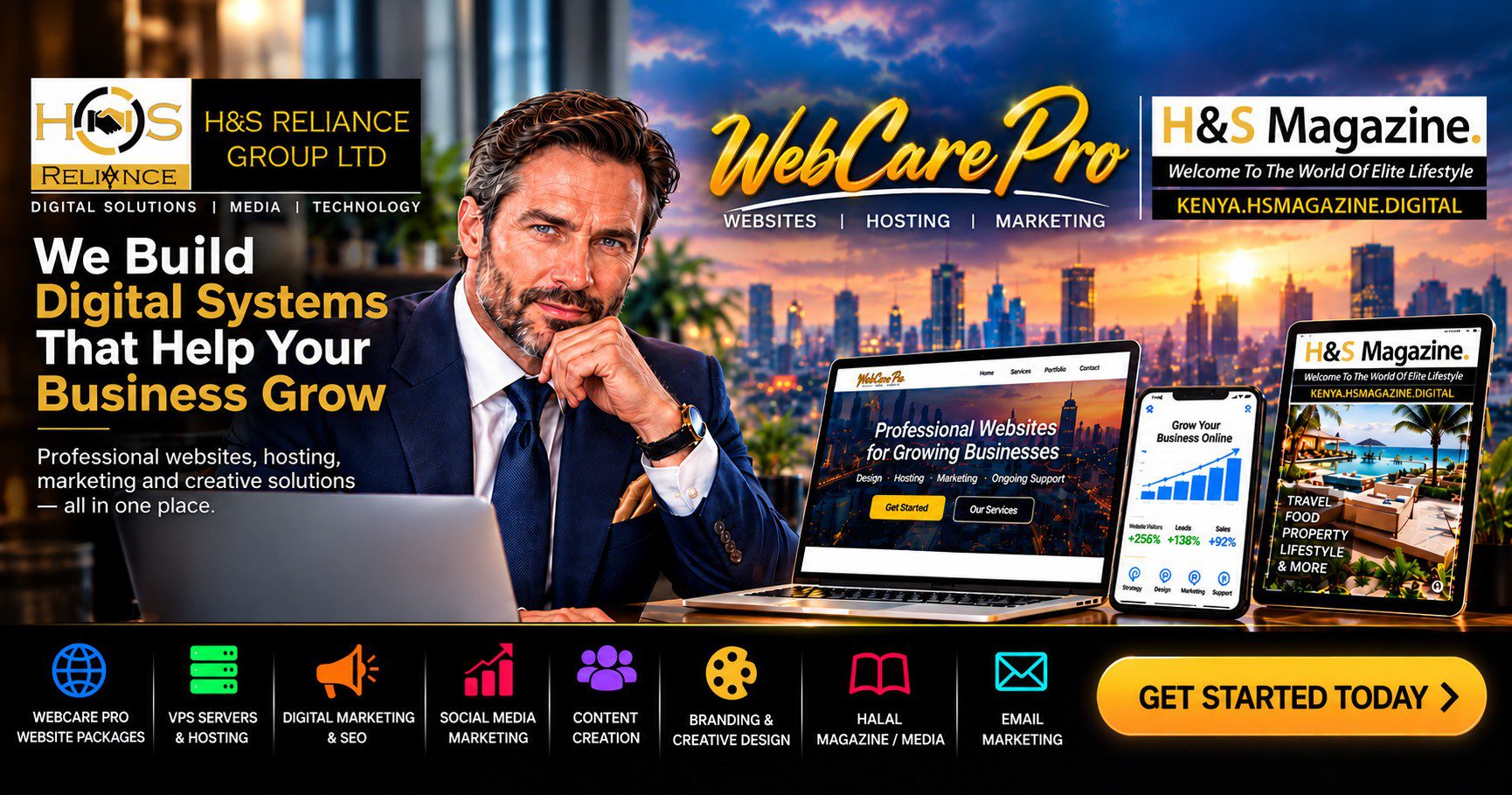 H&S Reliance Group Ltd digital solutions, WebCare Pro, website hosting, digital marketing and H&S Magazine Kenya